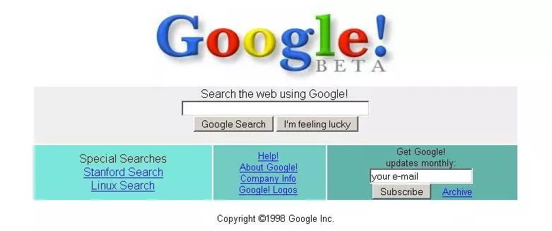 تصویر صفحه اول گوگل در ۱۹۹۸